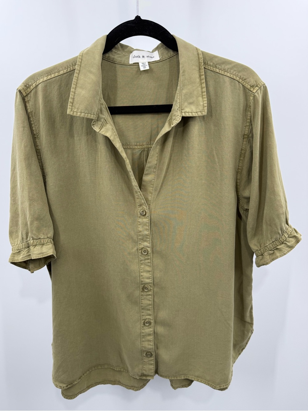 Cloth & Stone Anthropologie 100% Tencel Button Down Blouse Olive Green Size XL